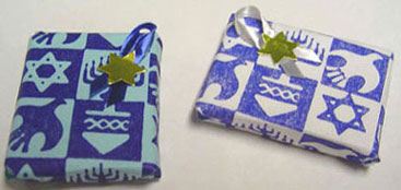 Dollhouse Miniature Wrapped Chanukah Gift Blue Or White